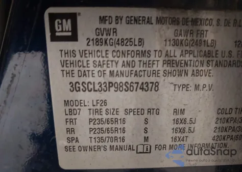 2008 Saturn Vue 4-Cyl Xe from USA, damaged, VIN 3GSCL33P98S674378